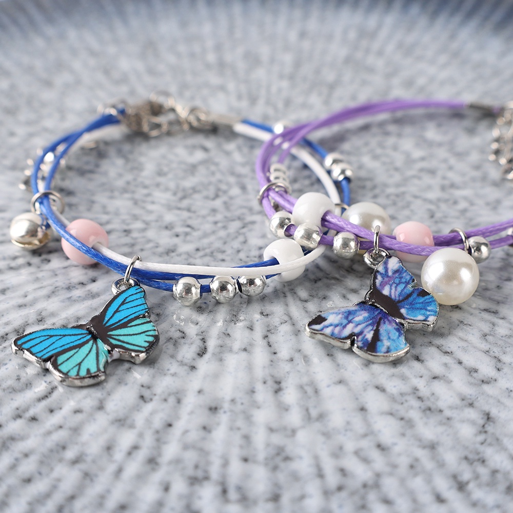 Gelang Tali Kepang Multilayer Adjustable Dengan Liontin Butterfly Gaya Retro Untuk Wanita