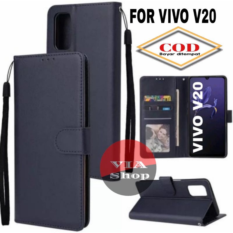 SARUNG DOMPET HP VIVO V20 /FLIP CASE LEATHER PREMIUM FOR VIVO V20