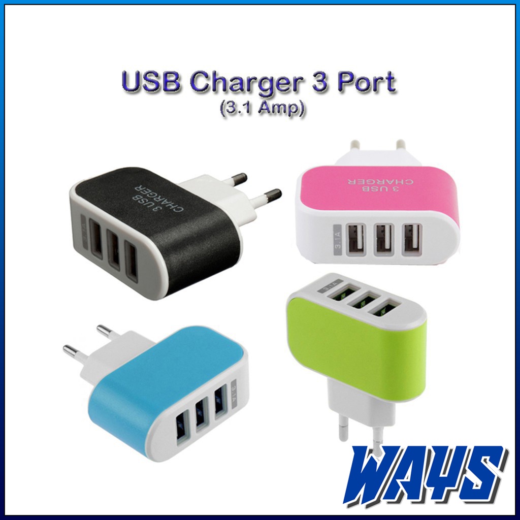 Z090 | Charger 3 USB Batok Kepala Wall Adaptor Casan Cas Hp Handphone Smartphone Powerbank