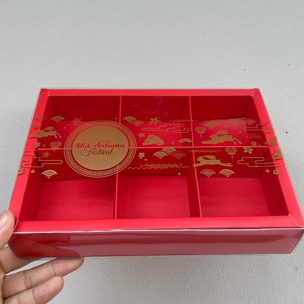 

(5pcs) Kardus Packaging Hampers Mooncake 50-75 gr Box Kue Bulan Mid Autumn III Dus Moon Cake Sekat 6 Merah