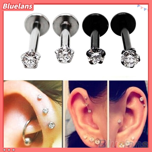 Bluelans 2Pcs Cubic Zirconia Tragus Lip Ring Monroe Ear Cartilage Earring Tongue Studs