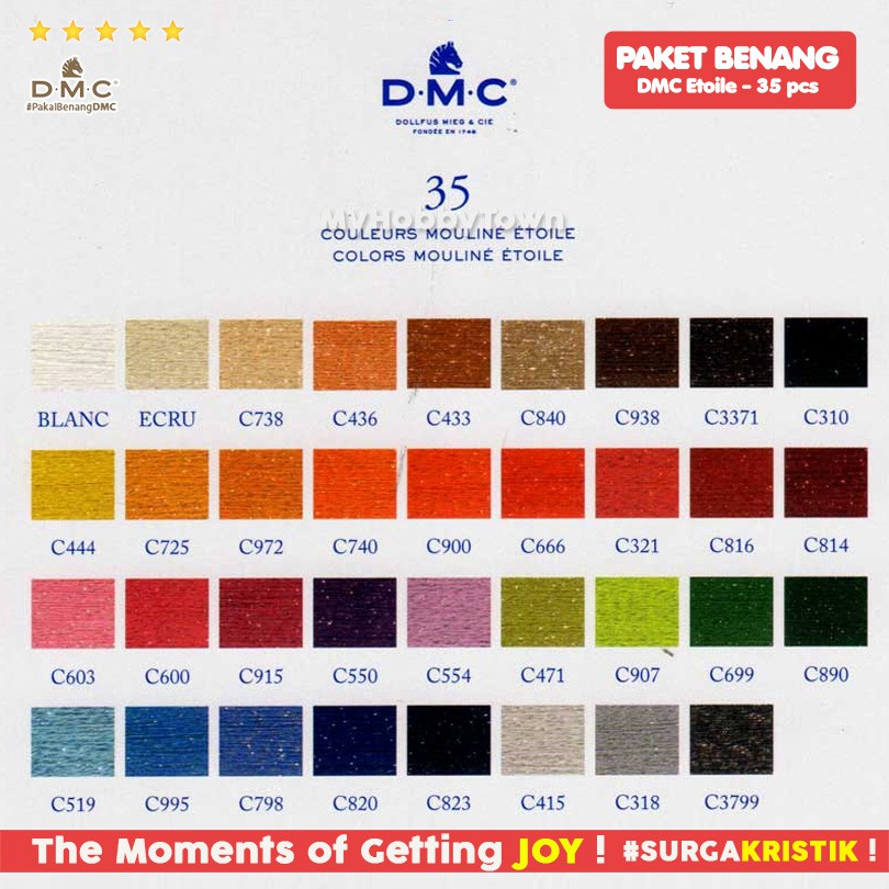 Paket 35 Pcs Benang Sulam Kristik Strimin DMC Art 617 - Etoile Katun Glitter