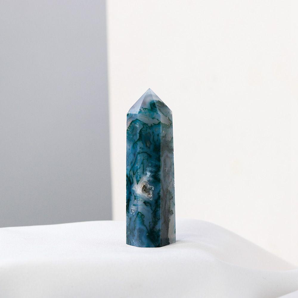 Batu Kristal Agustina Healing Obelisk Natural Green Moss Fluorite Terapi Meditasi Rohani Kerajinan Hiasan Meja Dekorasi Tongkat Penyembuhan