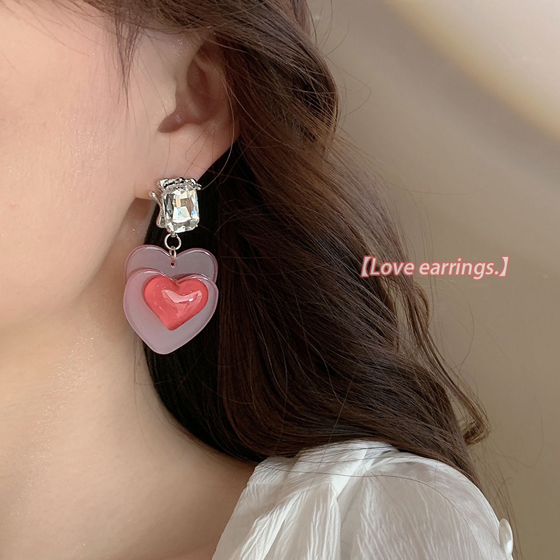 Anting Tusuk Desain Hati Warna pink Gradasi Untuk Wanita