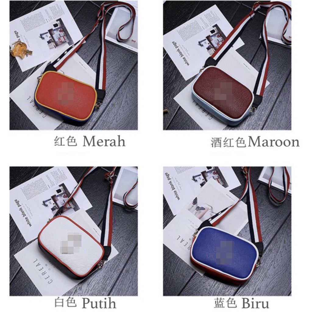 WRF48 Tas Impor Model Korea Selempang Multi Color Line Strap Shoulder Bag MurahTas Impor TKM