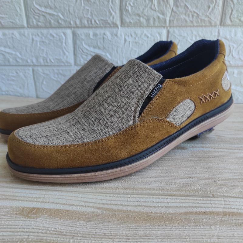 Sepatu Pria Kulit Suede Slip On Kasual Sintetis Premium Sol Karet Original Import