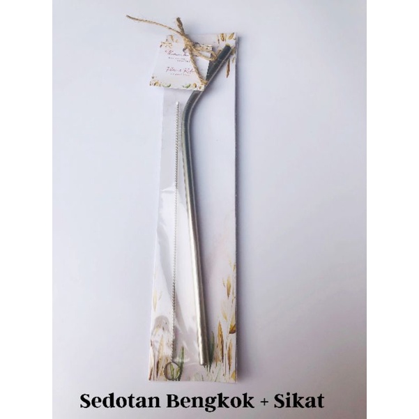Sedotan Stainless Rustic /souvenir nikah, aqiqah, tasyakuran custom/sedotan stainless murah-S.bengkok+sikat