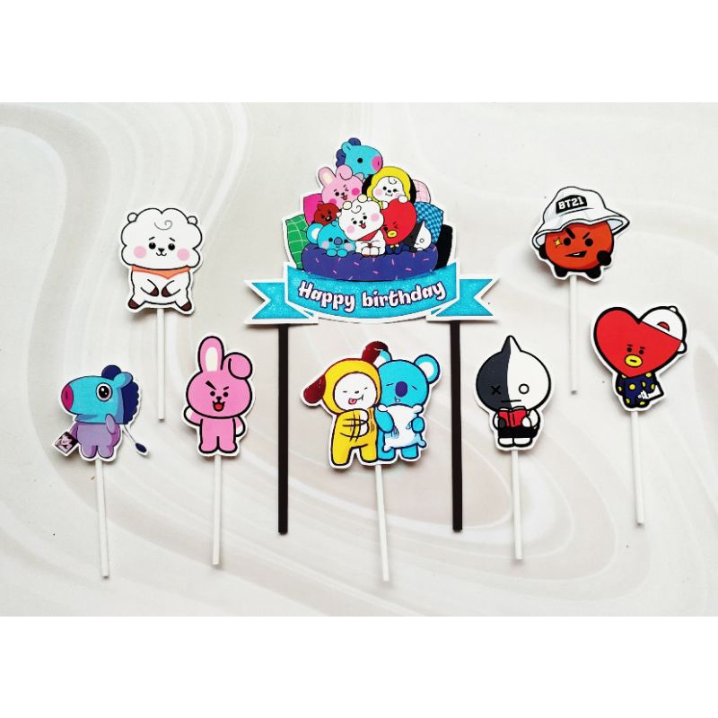 hiasan kue ulang tahun nasi tumpeng cake topper karakter BT21 BT 21 BTS Korea