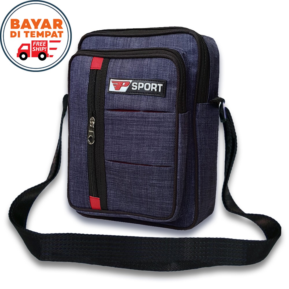 SHOPEE 7.7 BOMBASTIS SALE!! SPORT Tas Selempang Pria Wanita Unisex Slingbag Pria SPORT0101 Bahan Kanvas - Blue