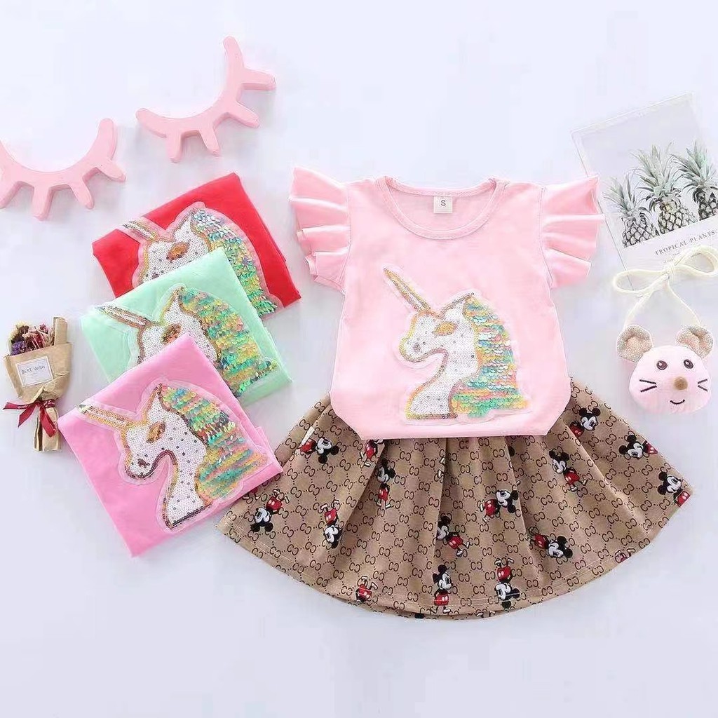 setelan anak perempuan / set baju celana anak cewek import bunga cantik 1-4thn Pyt Unicorn MB