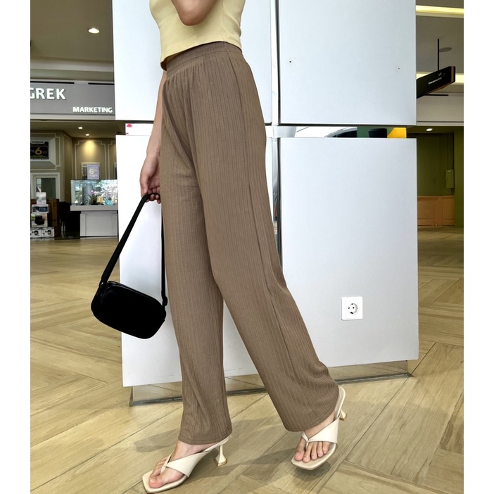 Hyerin pants/celana kulot wanita/celana panjang wanita/celana high waist/celana semi rib/celana santai/celana kekinian/celana knit/kulot knit-Choco