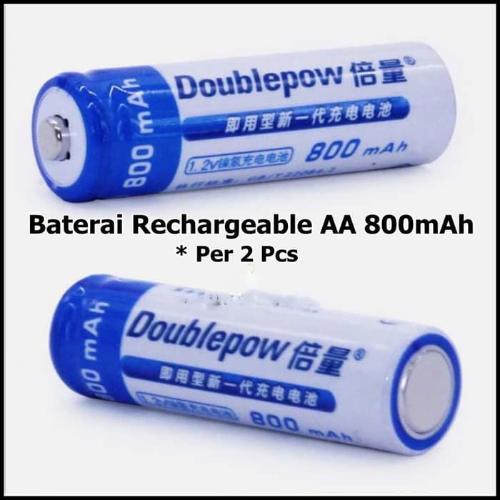 DOUBLEPOW Batu Baterai Alkaline Rechargeable AA 800mAh 2 PCS