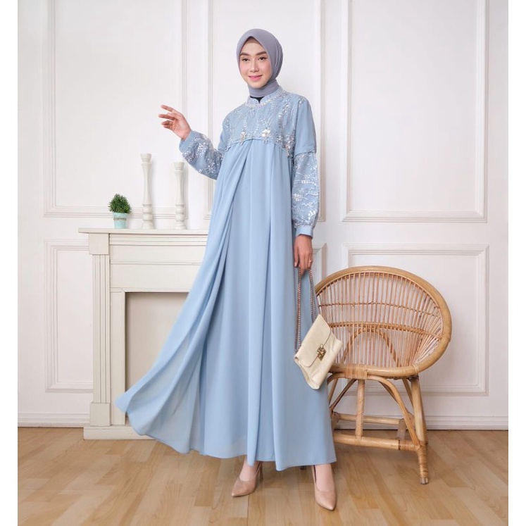 GAMIS AYYARA DRESS BAHAN TILLE PREMIUM MIX CERUTY BABYDOLL + MUTIARA DAN PAYET