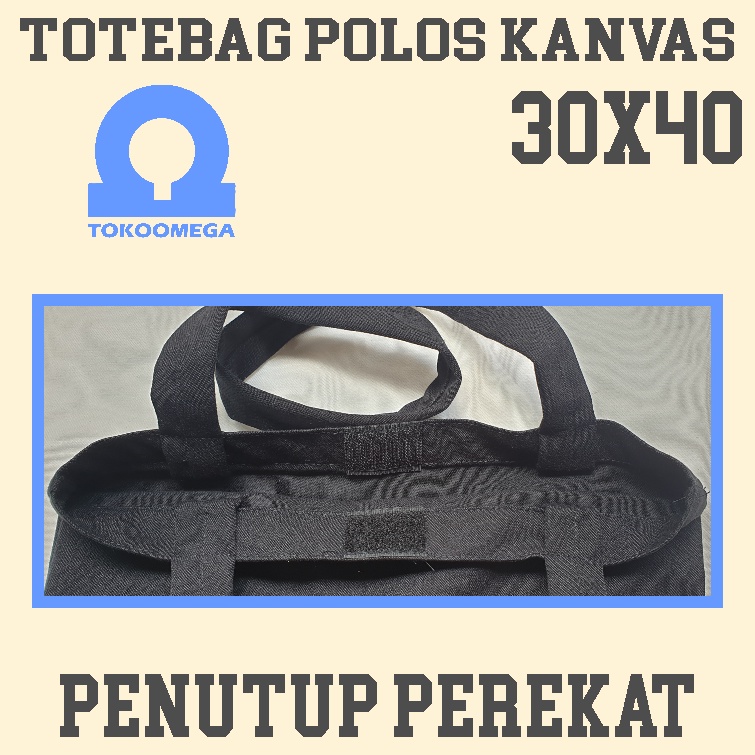 tokoomega Tote Bag Polos Kanvas Hitam Premium 30x40