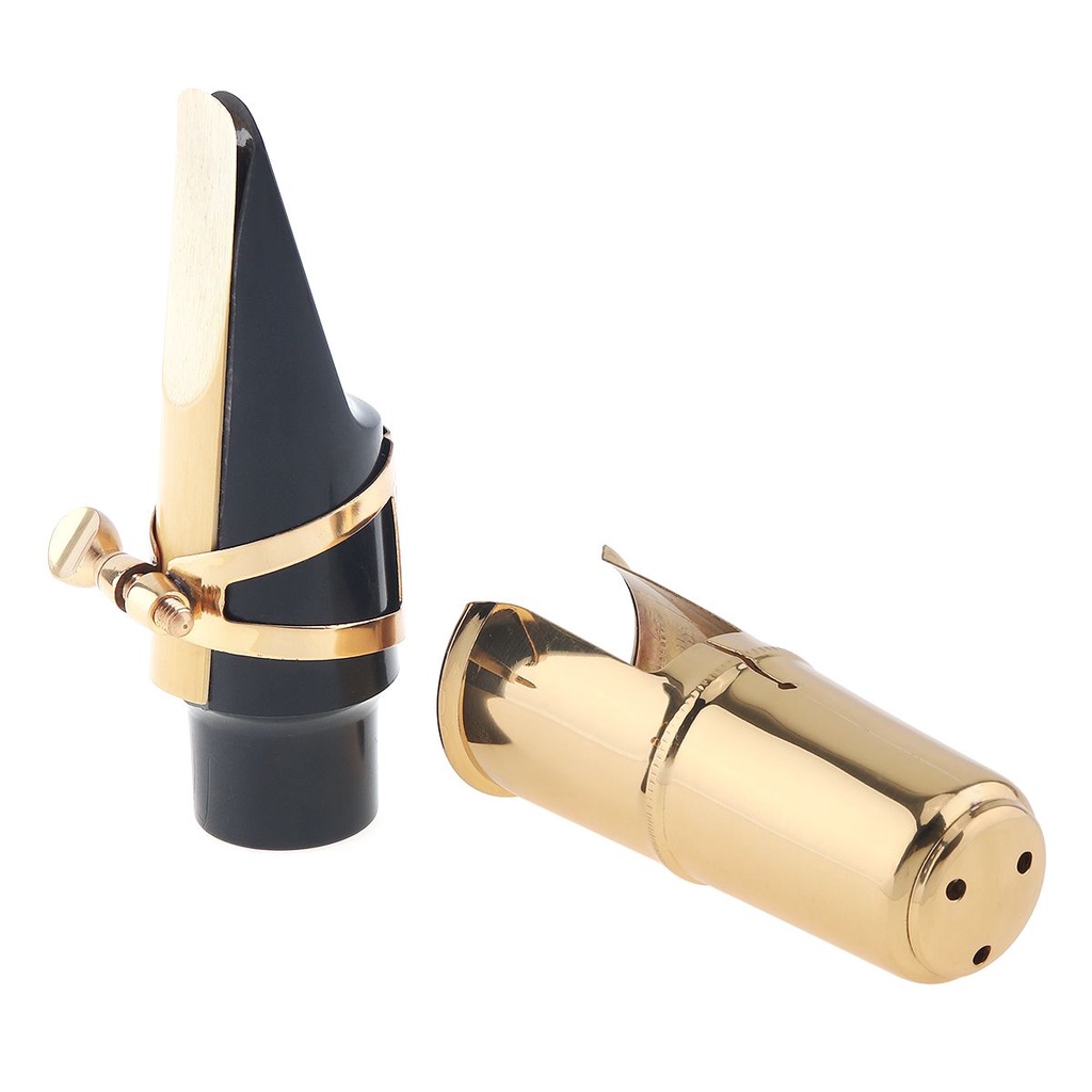 Mouthpiece Alto Saxophone Bahan Metal Lapis Emas Dengan Topi Pelindung Ligature