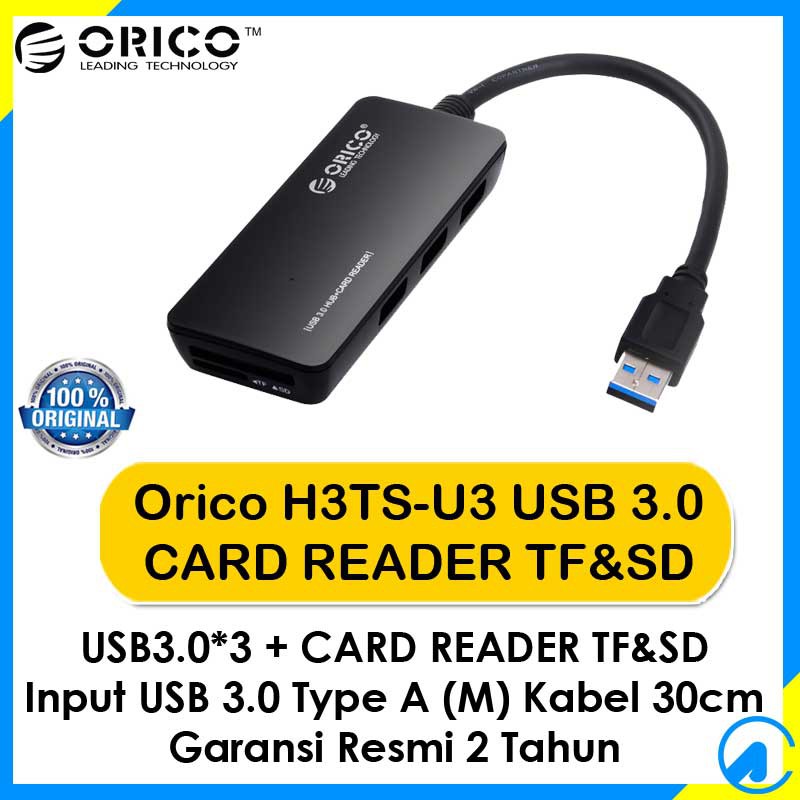 Orico H3TS-U3  3 Port USB 3.0 Hub With TF SD Card Reader Super Speed Panjang Kabel 30cm