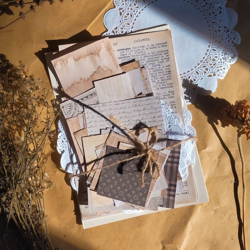 

[+40 Psc] Journal Kit Kertas Deco Vintage Scrapbook Brown Edition Kode 01