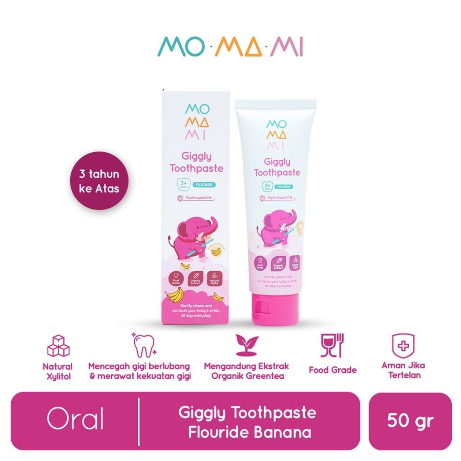 Momami | Giggly Toothpaste Flouride Banana 50gr | Pasta Gigi Odol Anak