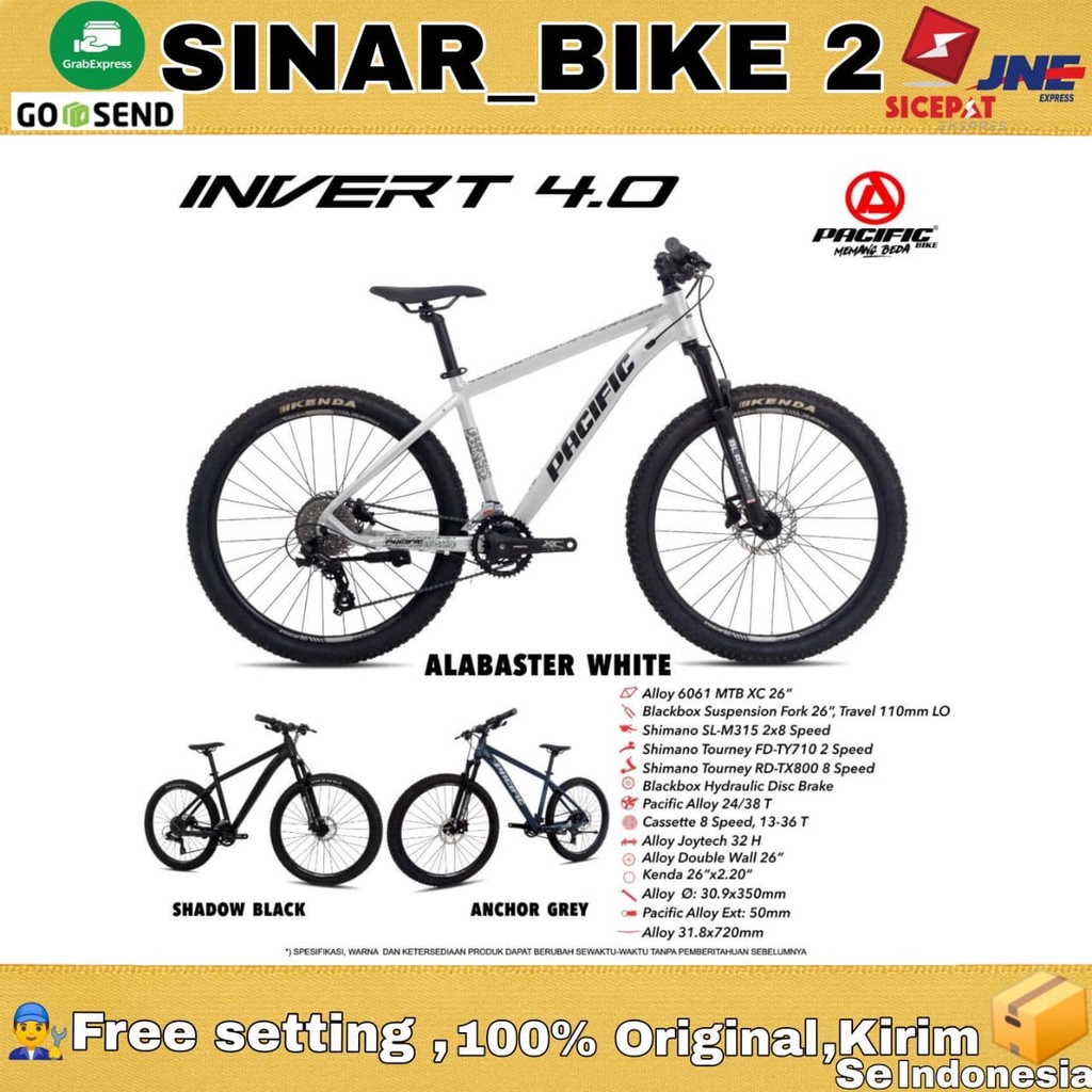 Sepeda Gunung 26 Inch MTB PACIFIC INVERT 4.0 Alloy Hidrolik 2x8 Speed