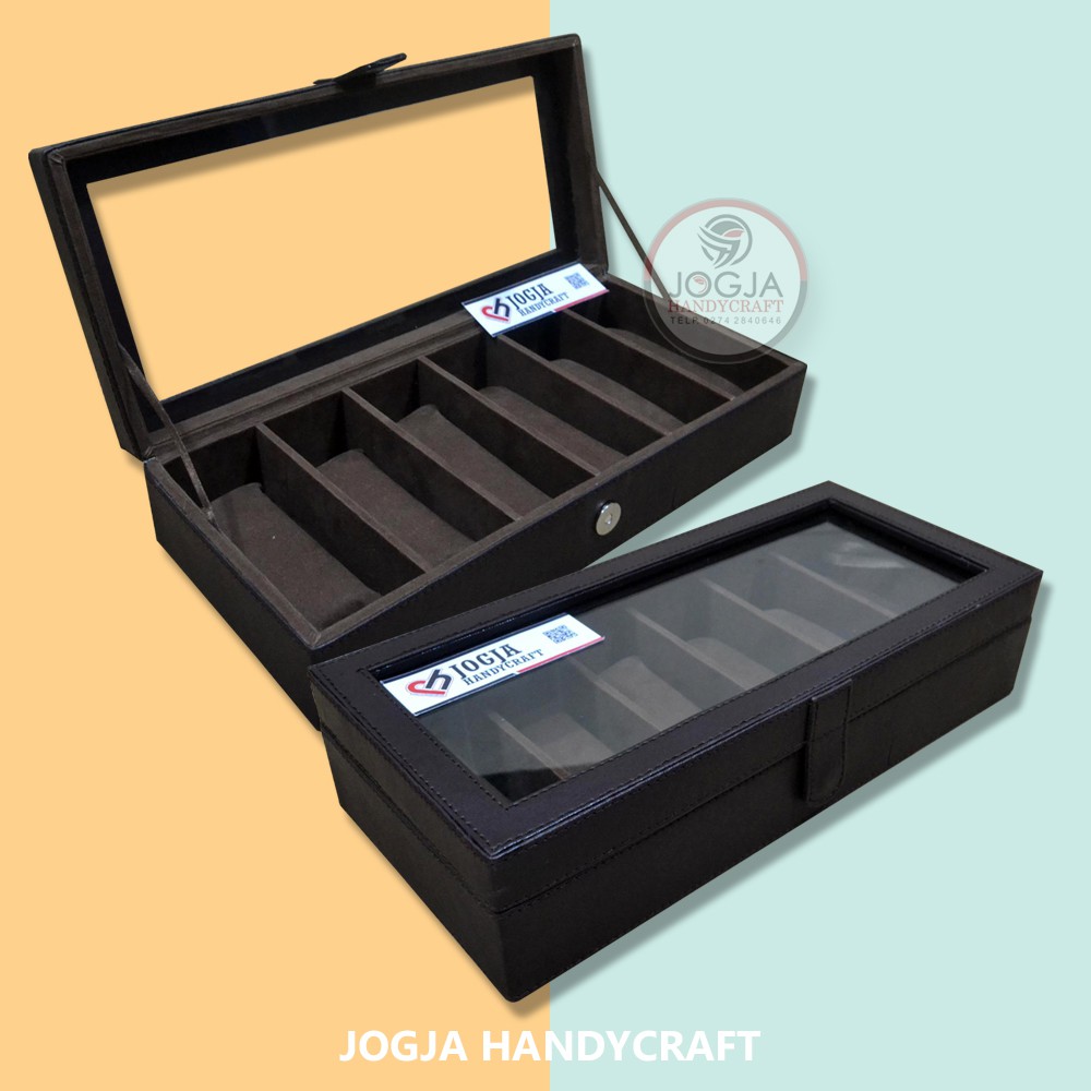 Full brown Kotak Tempat Kacamata isi 6 Glasses Box Organizer Box penyimpanan kacamata