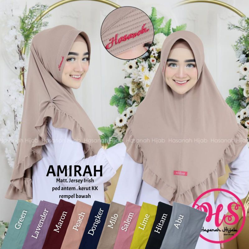 Amirah Hijab/Hijab jersey/Hijab ped atem/Hijab aksen kerut samping/Hijab aksen full rempel