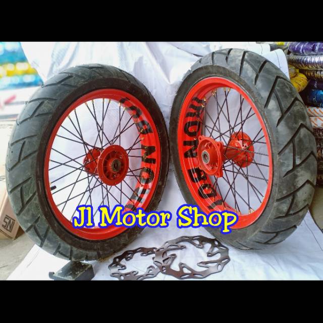 Sepaket Velg Custom Tulisan Supermoto CRF 150 CRF150 L Klx 150 D-Tracker 150 Bebas Warna Plus Ban