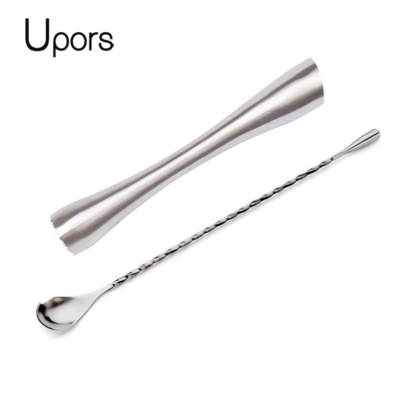 UPORS Stainless Steel Cocktail Muddler Barware Set Classic Cocktail Sticks + Bar Spoon Cocktail