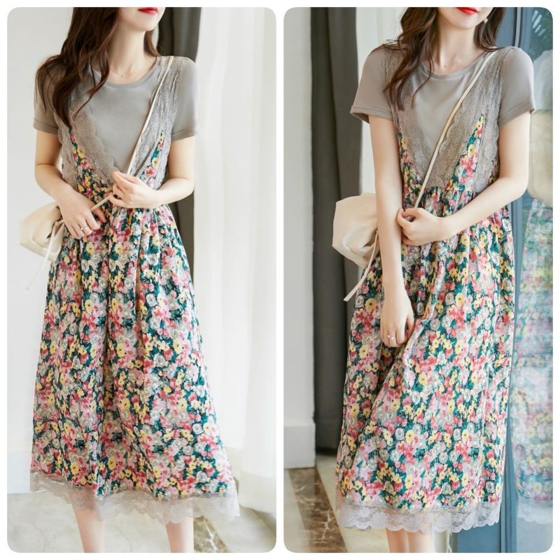 MDLV ~ 18440# Melicia Midi Dress Flower Dress Korea Import