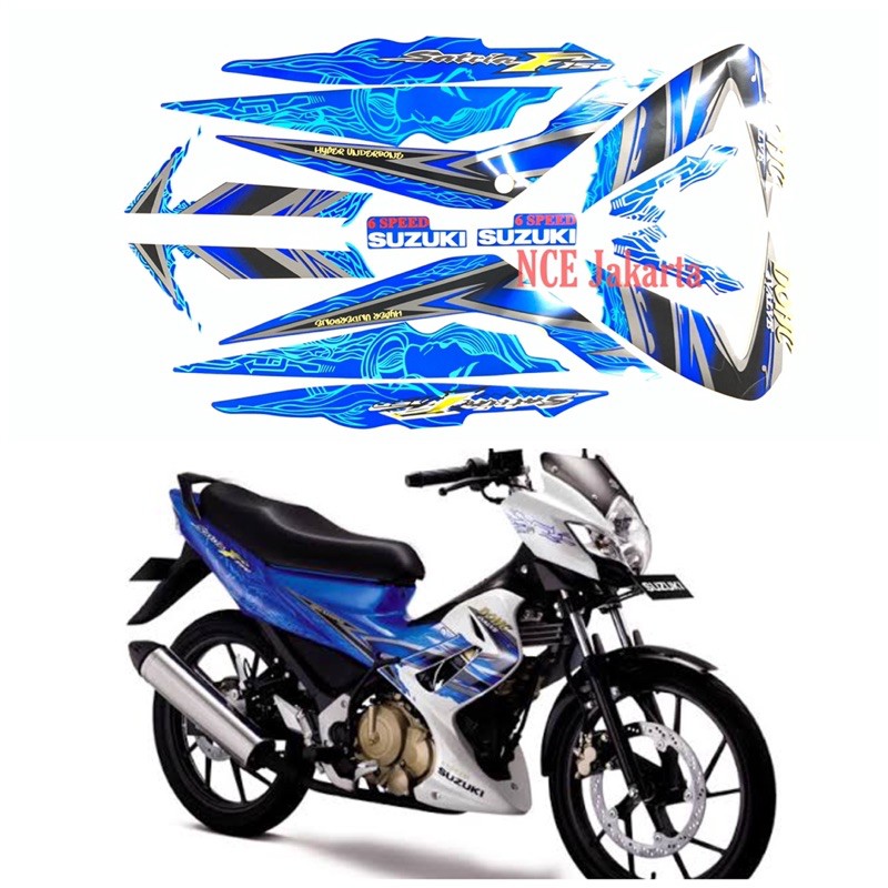 STIKER STRIPING SATRIA F 2011 PUTIH BIRU MOTIF CW