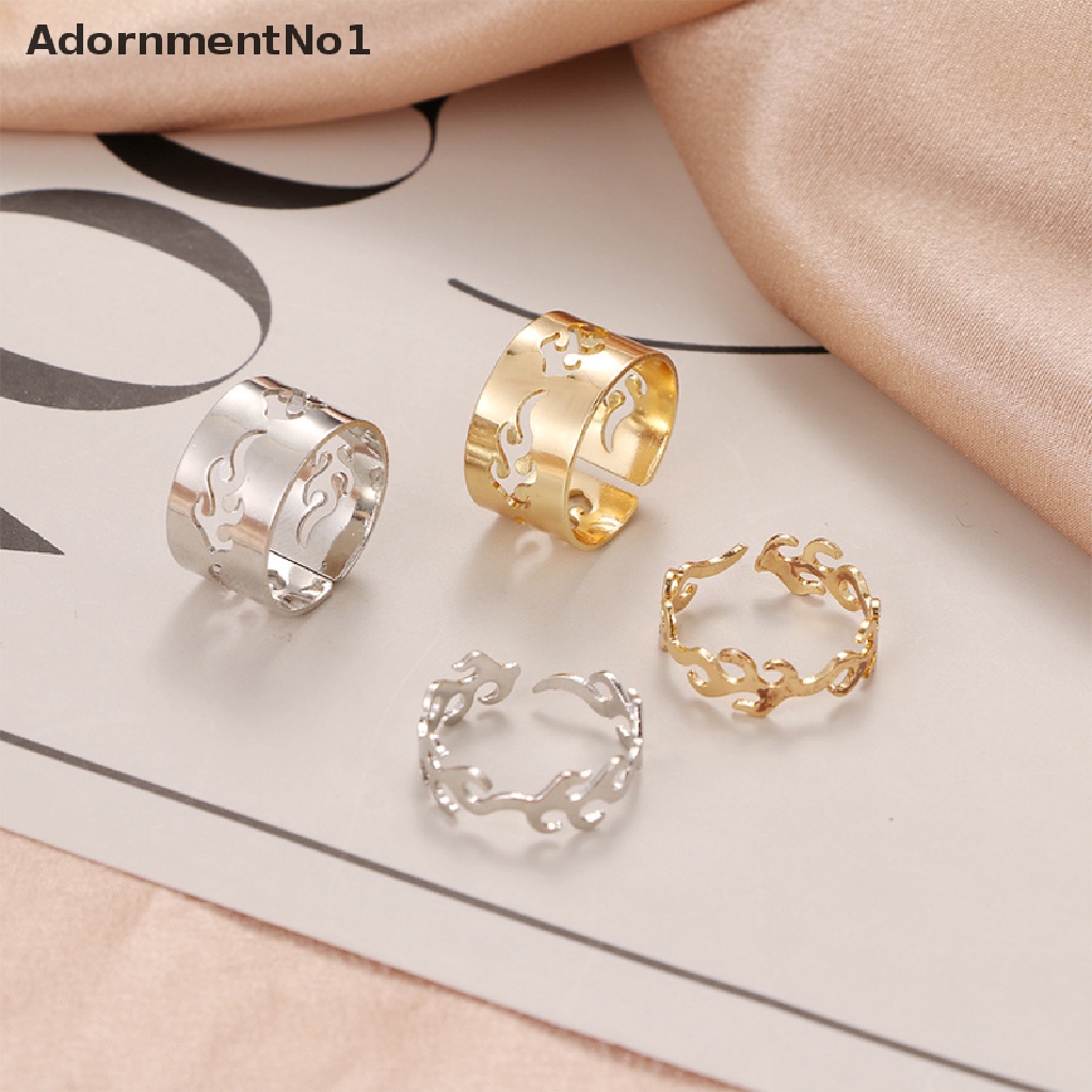 (AdornmentNo1) 2pcs / Set Cincin Model Terbuka Motif Api Untuk Perhiasan Wanita / Pasangan