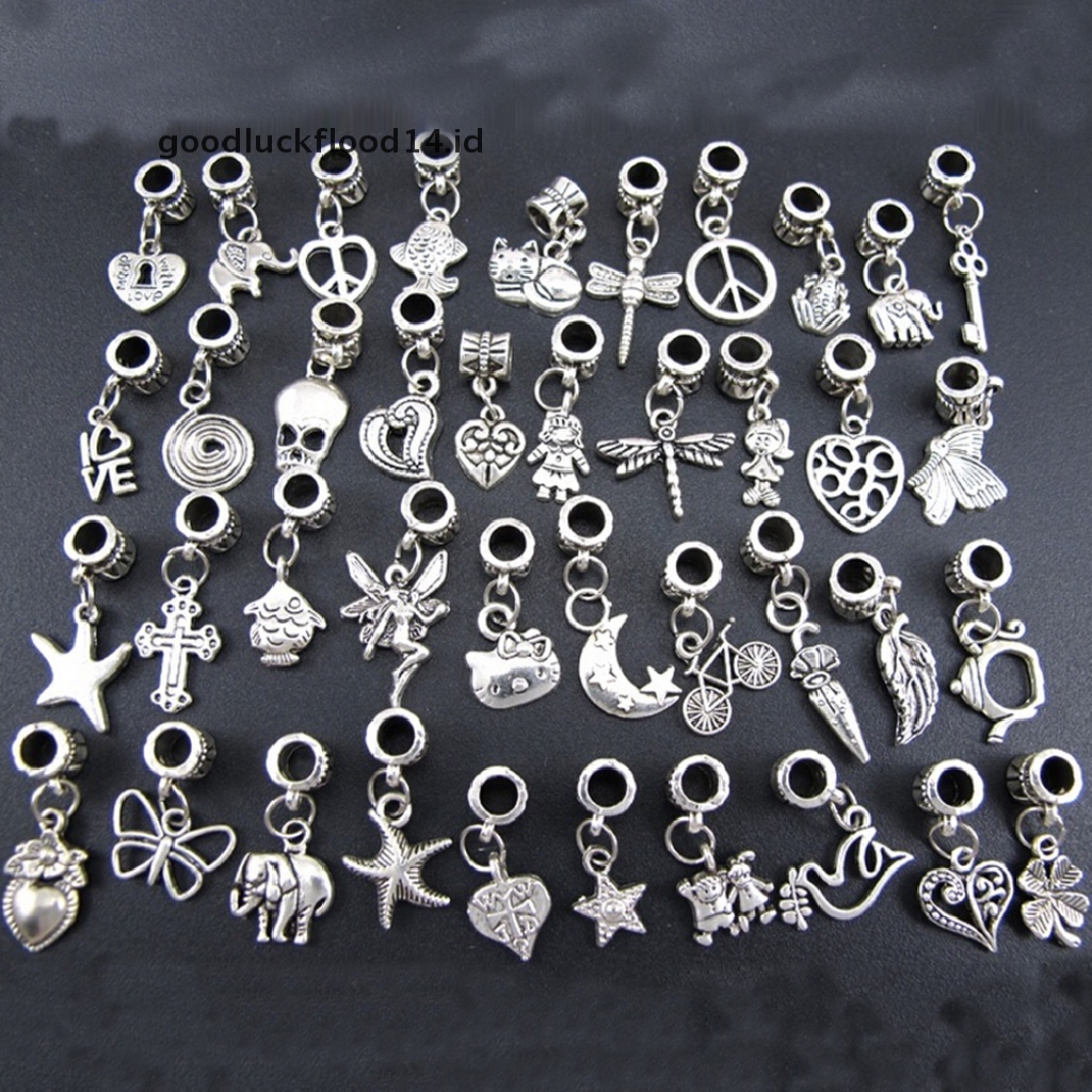 [OOID] 40pcs Lots Wholesale Tibetan Silver Charm Beads Fit European Chain Bracelet Hot ID