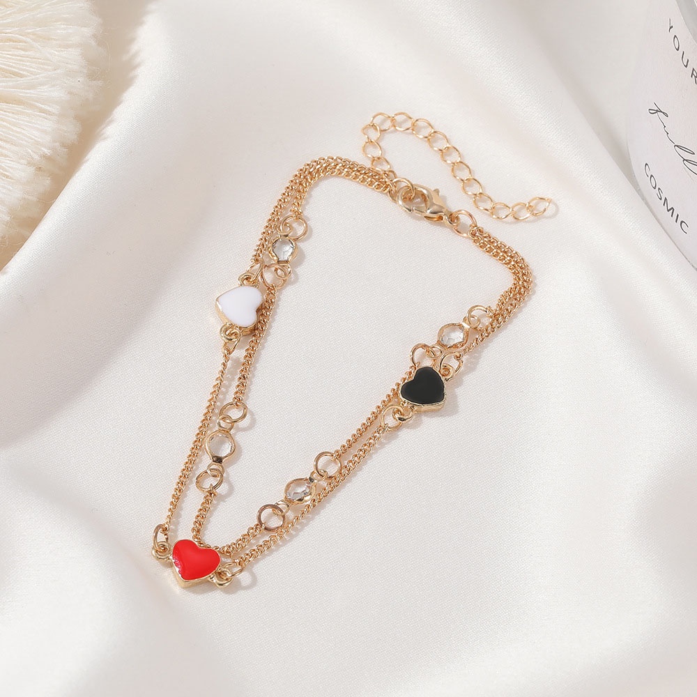 Golden Ladies Fashion Double Layer Hitam dan Putih Gelang Kaki Cinta