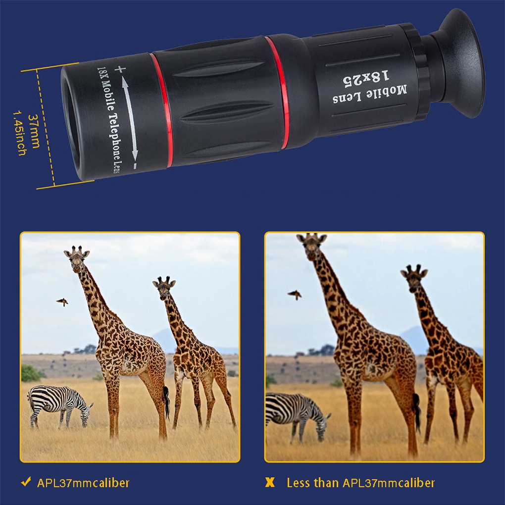 Lensa Teleskop telephoto Eksternal zoom 18x Adjustable Untuk Kamera Handphone
