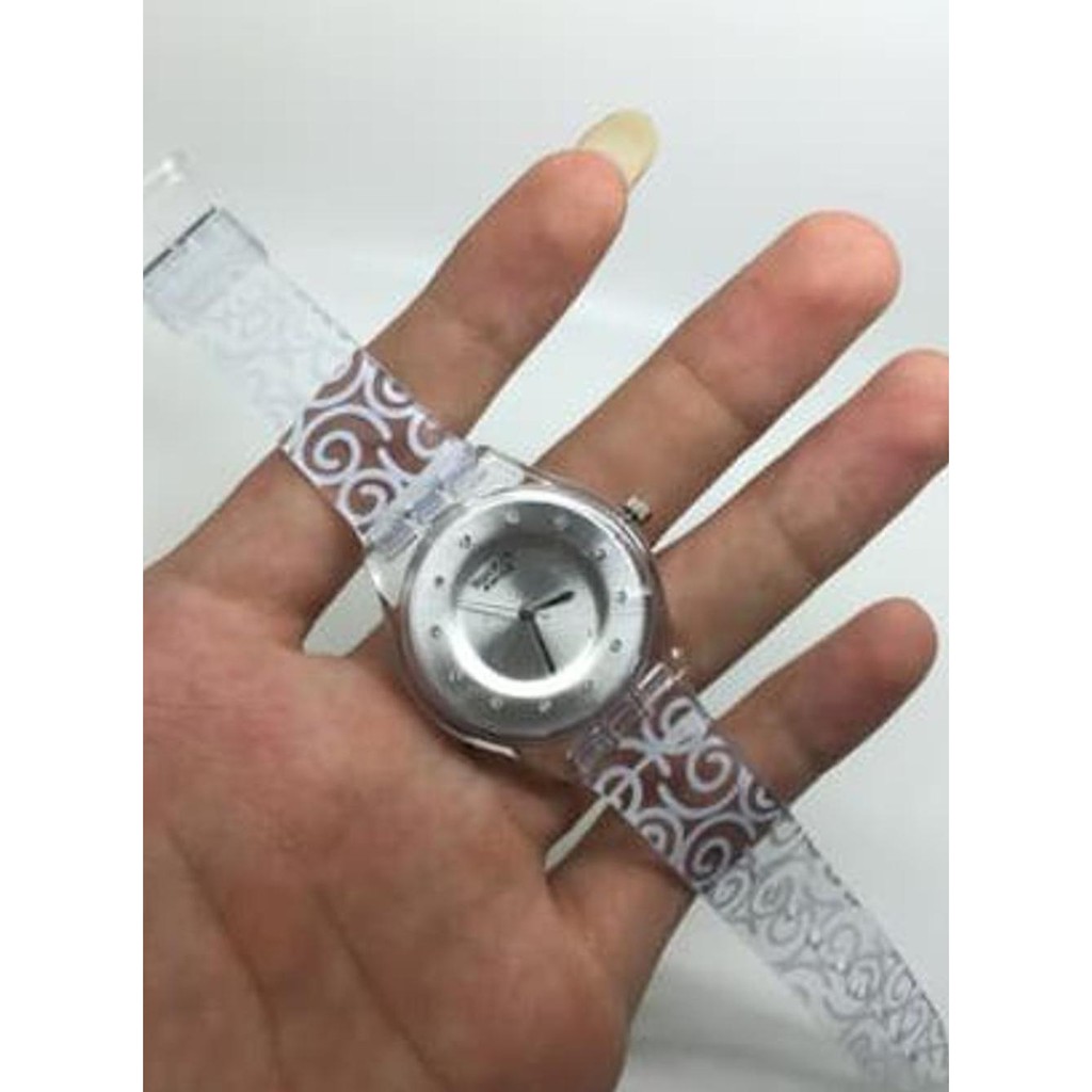 HOT Jam Tangan Wanita Swatch Candy Transparan Motif Putih Kw Super