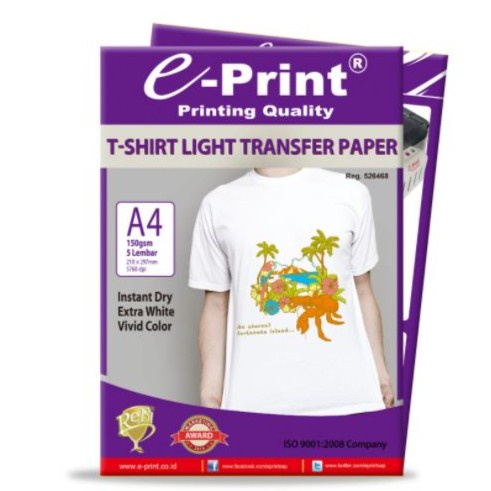 Kertas Sablon E-print eprint T-shirt Light Transfer Paper A4 150 gsm Kaos Putih Terang- SHSNP