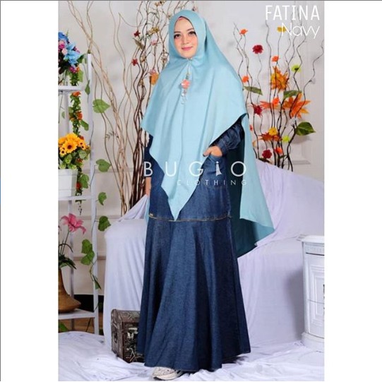 fatina dress denim | gamis syari bugio ori