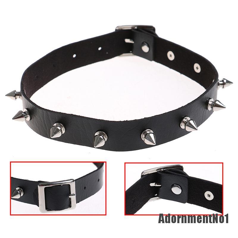 (Adornmentno1) Kalung Choker Bahan Kulit Aksen Rivet Hati Gaya Punk / Gothic Untuk Pria / Wanita