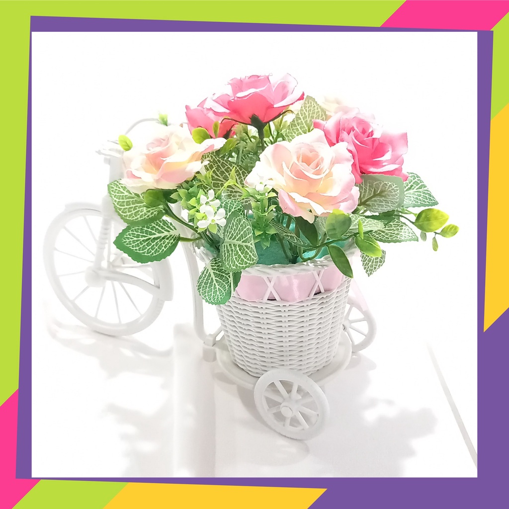 1606D1 / Pot bunga plastik sepeda + bunga Artificial / Vas bunga sepeda rotan shabby chic gaya Nordic