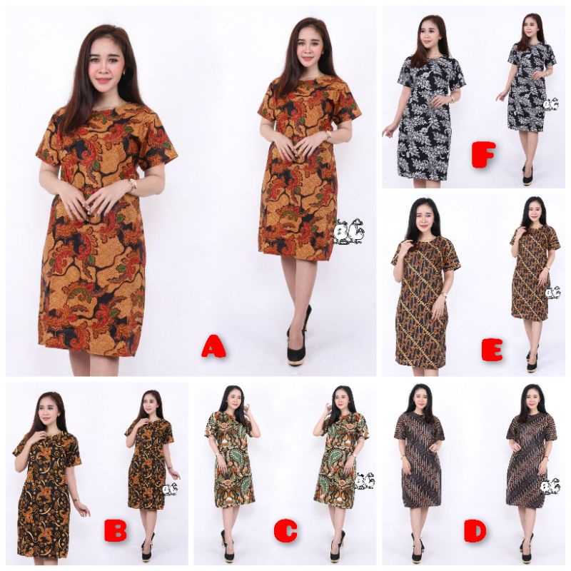 BAJU DRESS WANITA MODERN MODEL TERBARU MOTIF BATIK LENGAN PENDEK SELUTUT PARTY NATAL SERAGAMAN KARYA