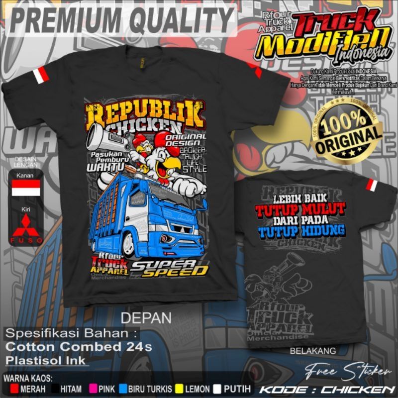 PROMO/OBRAL KILAT/BAJU KAOS TRUCK AYAM KAOS TRUCK REPUBLIK CHICKEN ORIGINAL KAOS TRUCK PREMIUM KAOS TRUCK AYAM TERBARU KAOS TRUK OLENG DRIVER MUDA KAOS SOPIR AYAM BALAP KEREN MBOIS KAOS TRUCK MODIF TAMPAN CANTER MANIA SABLON PLASTISOL COTTON COMBED 24s