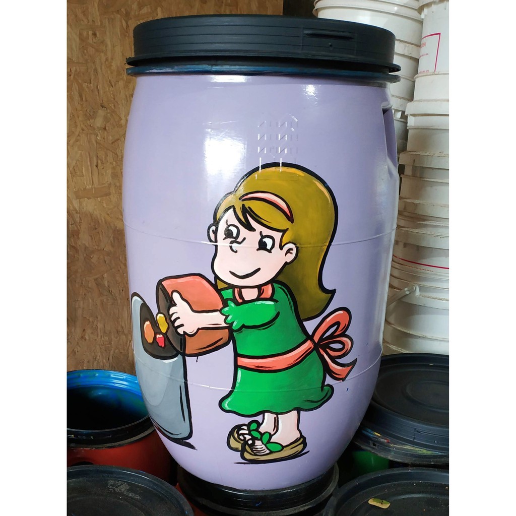 Tong Sampah Plastik 30 Ltr/ tempat sampah cantik karaktek/tong sampah drum plastik/tong sampah lukis