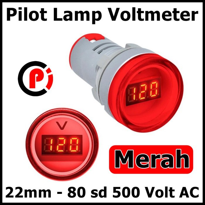 Pilot Voltmeter 22mm Bulat 80 - 500 Volt V Indikator Tegangan AC Merah