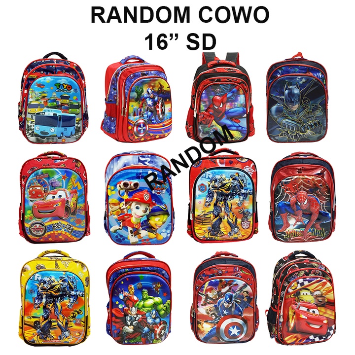 PROMO RANDOM ANAK SEKOLAH CUCI GUDANG Tas RANSEL Anak Sekolah SD Perempuani 5D TIMBUL / USAP IMPORT - Ukuran Besar Dan Luas ( ADA PILIHAN RANDOM  )