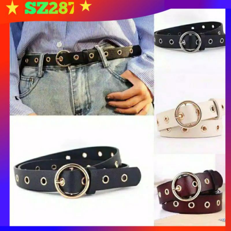 4 Warna Tali Pinggang Wanita Murah Korean Fashion kulit Round Buckle Men Women Belt / ikat /sabuk