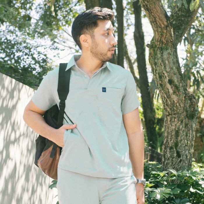 Baju Jaga POLO SS - DUSTY MINT Scrubs Theatre Blues First Line Lengan Pendek