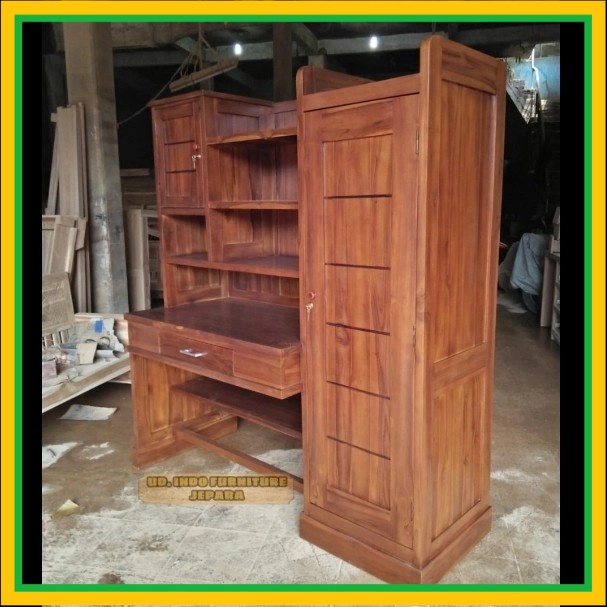 meja belajar/ kerja besar+ lemari samping kayu jati Jepara