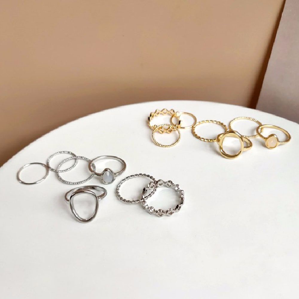 Needway  7Pcs/set Joint Ring Set Women Girls Fashion Accessories Rings Twist Chain Korean Metal Friend Gifts Vintage Tail Ring/Multicolor