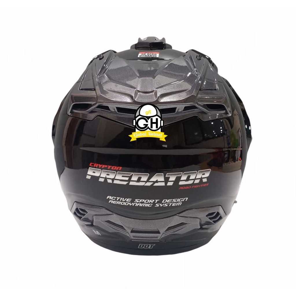 HELM HALF FACE NHK PREDATOR CRYPTON SOLID BLACK DOUBLE VISOR