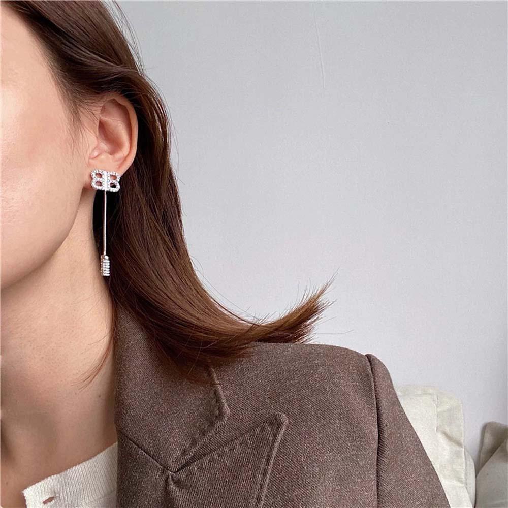 Agustinina Huruf Ganda B Anting Temperamen Fashion Untuk Wanita Warna Emas Geometris Hadiah Ear Stud