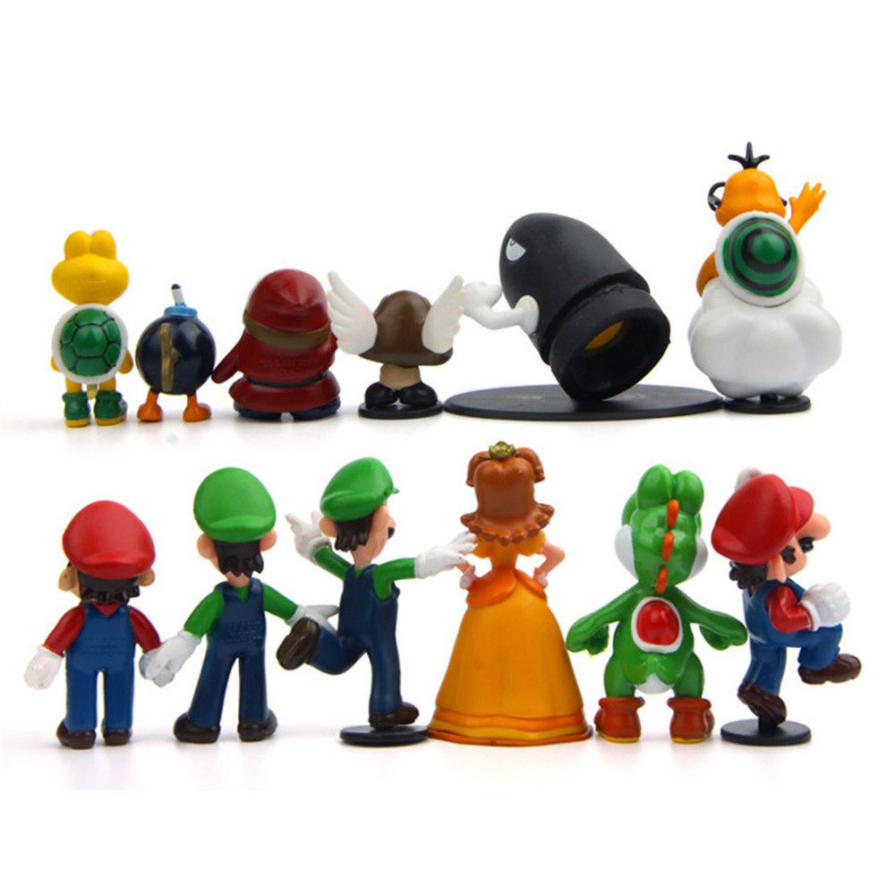 New 6PCS Super Mario Bros Action Figure Toys Dolls Luigi Yoshi Mushroom Kid Gift Toy Collectibles